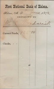 1872 First National Bank of Helena Deposit Slip Montana - Picture 1 of 2