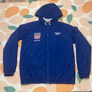 Speedo Team Usa Shield Embroidered Windbreaker Adult Blue Lined - Picture 1 of 19