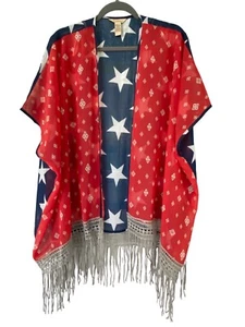 Bit & Bridle transparente Strickjacke patriotische Flagge Fransen rot weiß blau Sterne - Bild 1 von 9