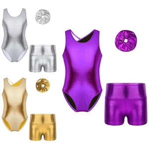 Niños Niñas Trajes de Baile Leotardo Sin Mangas con Pantalones Cortos Banda para el Cabello Color Sólido - Imagen 1 de 41