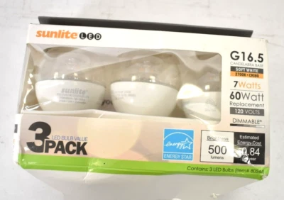 Sunlite LED G16 Globe Light Bulb 7W Dimmable Candelabra E12 Vanity Clear 3 Pack - Image 1 of 4