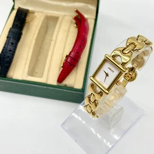 GUCCI Reloj Cambio Cinturón Cuarzo Dorado 1800L Esfera Blanca Mujer Vintage Auténtico - Imagen 1 de 23