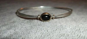Modernist ED LEVIN ONYX Cabochon STERLING SILVER & 14K YELLOW GOLD BRACELET - Picture 1 of 7
