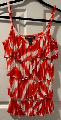 INC красный и белый печать V шеи спагетти ремень Топ крошечные серебряные запонки женщин XS - Изображение 1 из 4