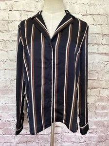 Fashion Nova Womens Small Striped Secretary Blouse Button Up Long Sleeve Top NEW - Picture 1 of 3