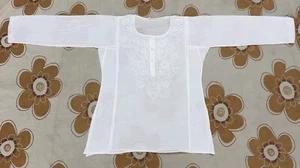 Baumwolle indische Chikan Stickerei weiß Kleid für Damen - Bild 1 von 7