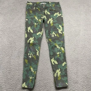 CAbi Skinny Jeans Womens 2 Green Camouflage Zipper Ankle Low Rise Stretch Denim - Picture 1 of 17