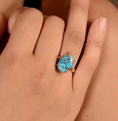 Anillo de plata ovalado cobre turquesa para mujer anillo de amor hecho a mano damas joyería Foto 1 de 2
