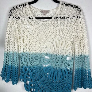 MermaidCore Boho Crochet Open Knit Top Small Assymetrical Bell Sleeve Hippie Y2K - Picture 1 of 13