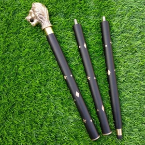Golden Lion Head Style Handle Wooden Walking Stick Cane (Black Inlay) - Picture 1 of 9