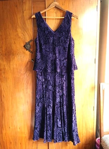 Country Casuals Purple Velvet Devore Beaded Silk Mix Evening Dress Pullover 18 - Picture 1 of 9