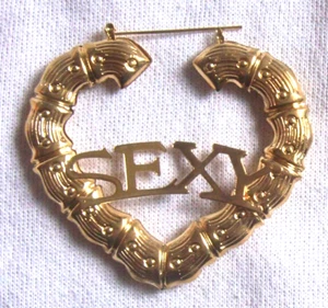 Pendientes de aro de bambú SEXY corazón dorado cierre de 2,5" ajustado - Imagen 1 de 3