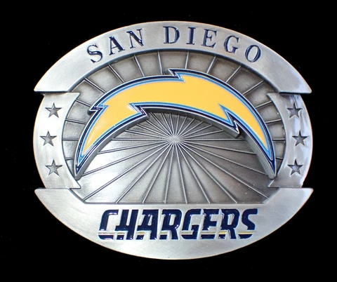 SAN DIEGO CHARGERS OVERSIZED BELT BUCKLE SISKIYOU PEWTER & ENAMEL NEW Cover