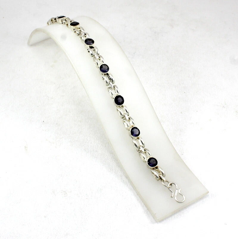 Pulsera Piedras Preciosas Iolita Natural Hecha a Mano Forma Redonda Corte Briolette Joyería Foto 1 de 4