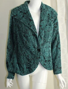 Cut Loose Sz S JADE TEAL Gorgeous Chenille Tapestry Floral Art Jacket Lovely - Picture 1 of 9