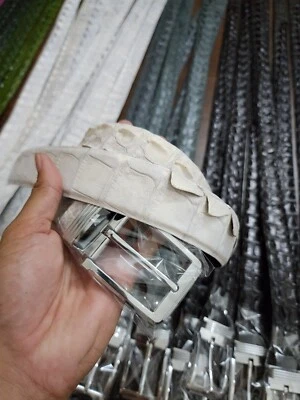 Hebilla de cinturones de hombre de piel 100 % cuero genuino blanco de 3,8 cm, hecho a mano-personalizar Foto 1 de 4