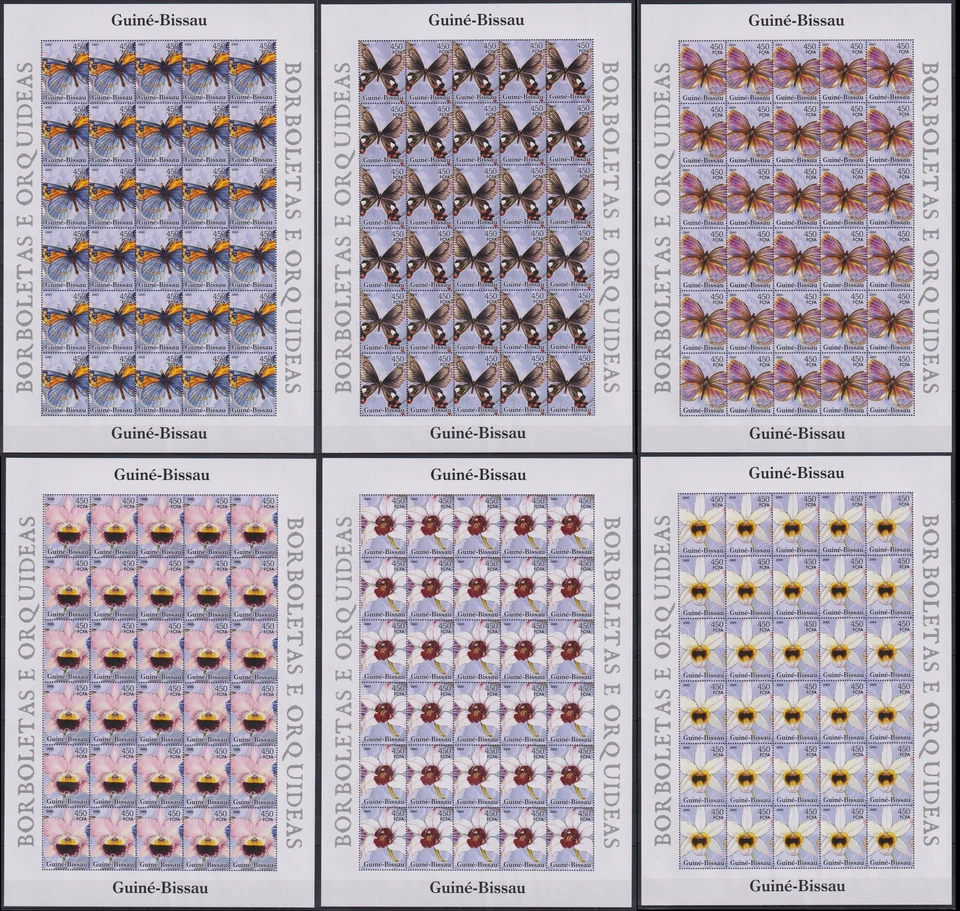 ST66P. Guinea-Bissau - MNH - Butterflies & Orchids - 1 - Full Sheet - Image 1 of 1