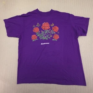 Vintage Graphic Tee Shirt Extra Large Purple Roses Butterfly Alabama Fruit Loom - Picture 1 of 12