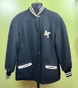 SKOOKUM Car Coat sz 38 / M Black Jacket 60's Clicker Vtg Letterman Long Womens - Picture 1 of 6