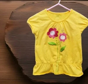 Baby Girl Short Sleeve Top, Okie Dokie, Yellow, Pink, Flower, 12-18 Mos - Picture 1 of 4