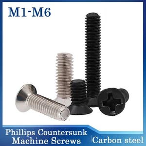 M1-M6 Phillips Countersunk Machine Screws Nickel Plated/Black Flat Head Bolts - Picture 1 of 96