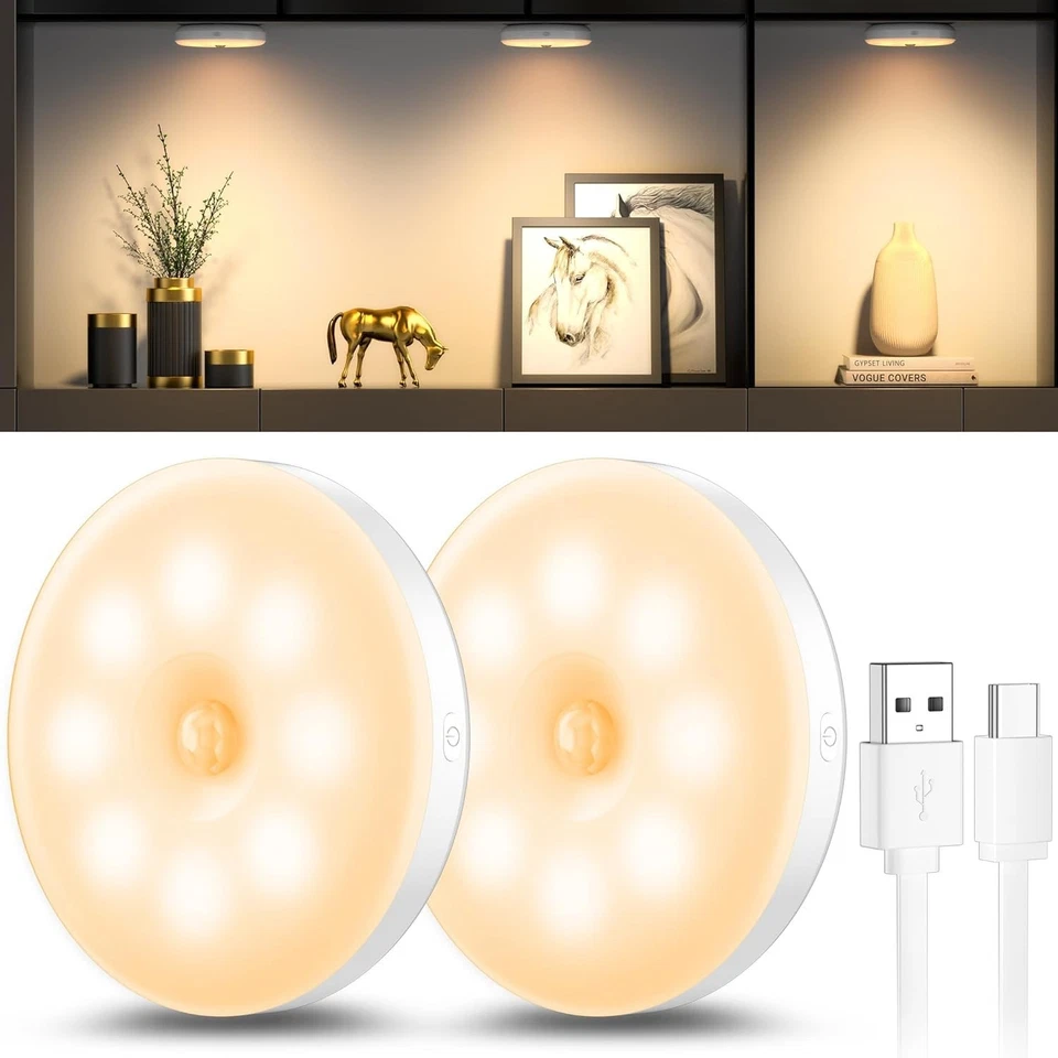 2X Veilleuse Lampe LED Détecteur de Mouvement Rechargeable USB Maison Placard - Photo 1/4