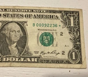 Fancy Low Number $1 Star Note B 00092236* Series 2006 New York - Picture 1 of 3