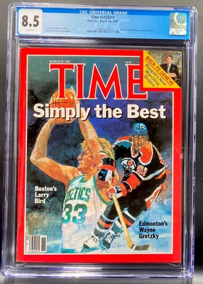 Larry Bird & Wayne Gretzky CGC 8.5 1985 TIME Magazine Newsstand NO Label RARE - Image 1 of 3