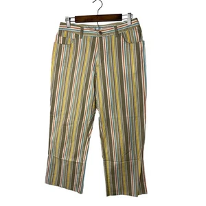 Carolina Blues slacks pants ankle women's 8 blue tan stripe cropped yellow light - Picture 1 of 12