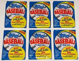 Topps - 1989 Baseball -  6 Factory Sealed Wax Card Packs From Box w/ Bubble Gum - Picture 1 of 1