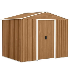 Outsunny 8 x 6ft Garden Storage Shed with Double Door Brown Wood Effect - Picture 1 of 11