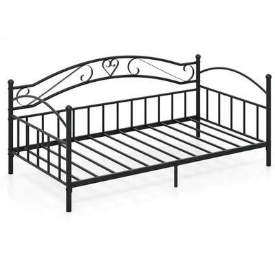 Twin Size Metal Daybed Frame with Headboard Heavy-Duty Metal Slats Support - Image 1 of 4