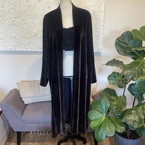 Eileen Fisher Woman Open Long Jacket Kimono Velvet Silk Blend Purple Sz M - Picture 1 of 7