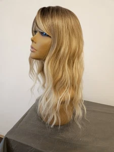 NEW OMBRE WAVY MIX BLONDE HAIR TOPPER HIGHLIGHTS CLIP IN BANGS  - Picture 1 of 6