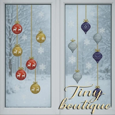 Christmas Baubles & Snowflakes Window Glass Stickers Decoration Clings Reusable - Image 1 of 4