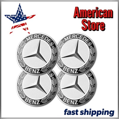 1 Set of 4 75MM Wheel Center Caps Hubcaps for Mercedes-Benz AMG Black Wreath.US - Image 1 of 4