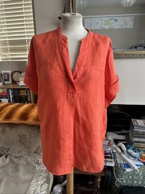 M&S Beautiful Orange Linen Blouse Size 12 - Image 1 of 4