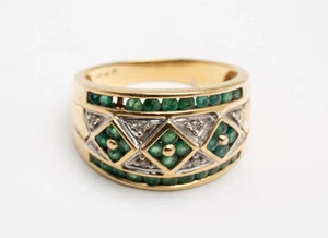 Geometric Green Stone & Diamond Ring 14 Karat Gold Size 10 Weighs 7.4 G - Picture 1 of 10
