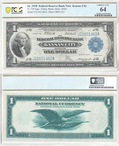 1918 $1 Federal Reserve Bank Note Fr. 739 PCGS Very Ch-64 - Picture 1 of 1