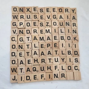 Scrabble Wooden Letters w/Original Drawstring Bag Craft- 98 Letters and 2 Blanks - Picture 1 of 2