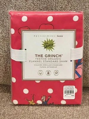 NEW Pottery Barn Teen Dr. Seuss The Grinch Festive Organic Flannel Standard Sham - Image 1 of 2
