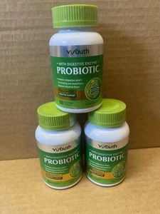 x 3 ViYouth Probiotic Digestive Enzyme Support 60 Capsules 50 Billion CFU 4/27 - Picture 1 of 3