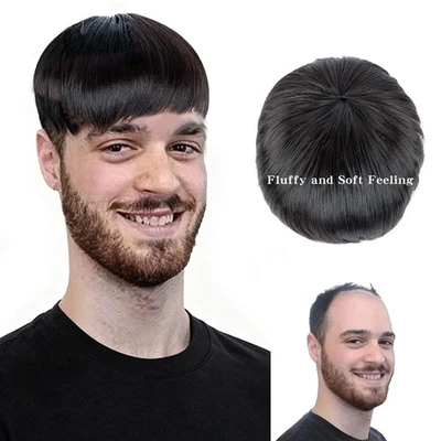Natural Men Bald Spot Hair Patch Short Toupee Clip in Crown Topper Wig Hairpiece - Image 1 of 4