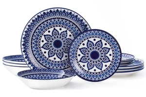 Ceramic 12-Pieces Dinnerware Sets, Ceramic Dish Plates and Bowls Sets, Dishes... - Picture 1 of 9