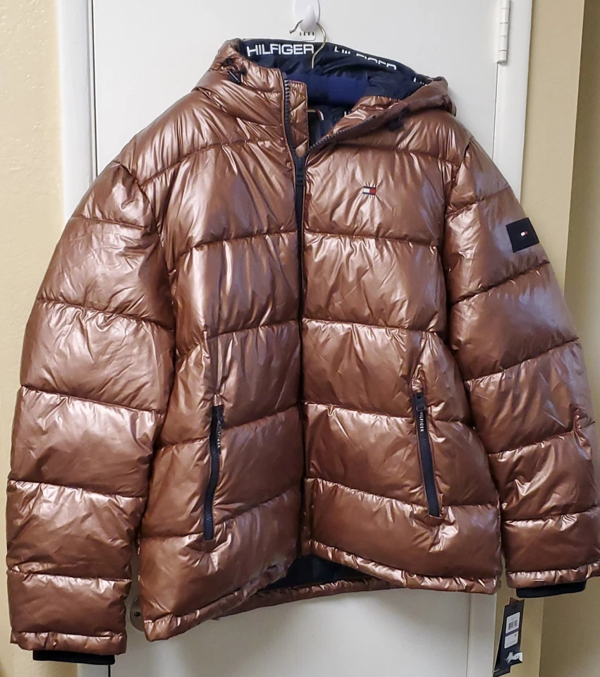 Jaqueta acolchoada feminina marrom alto brilho Tommy Hilfiger nova com etiquetas 2XL MSRP $250 nova com etiquetas - Imagem 1 de 4