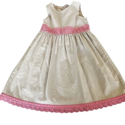 Hartstrings Dress Girl's Size 10 Brown Sleeveless Pink Lace Trim Lined Button - Image 1 of 4
