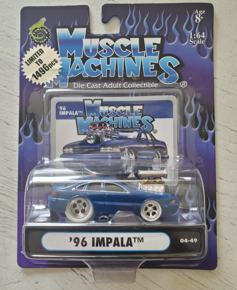 Muscle Machines 1:64 '96 Chevrolet Impala Blue White Tires 1 Of 1496 Chase - Image 1 of 3