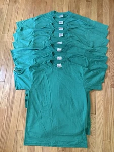 VINTAGE 8x Hanes Shirt Mens L Green Heavyweight 50/50 Blank Single Stitch USA DS - Picture 1 of 6