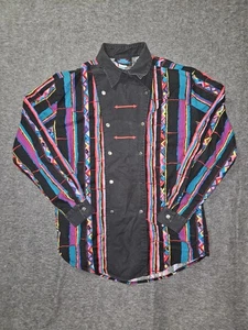 Vintage Santa Fe Lady Shirt Womens Medium Black Multicolor Southwestern USA 90s - Picture 1 of 12