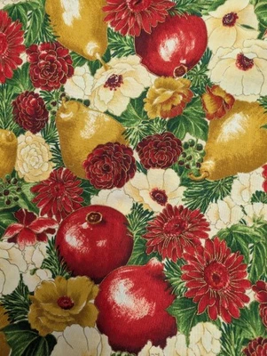 Holiday Glitters Christmas Flowers Fruit Fabric RJR Fabrics 2.4 Yds X 43 In - Image 1 of 3